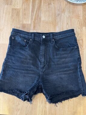 Denim Forum Black High-Rise Frayed Hem Jean Shorts